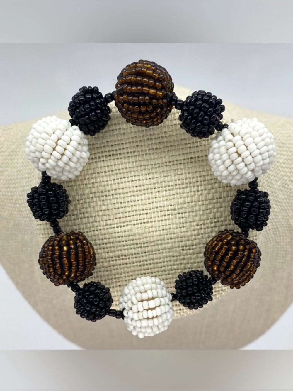 Black White Brown Beaded Stretch Bracelet Boho Chunky Eclectic Whimsigoth Fairy